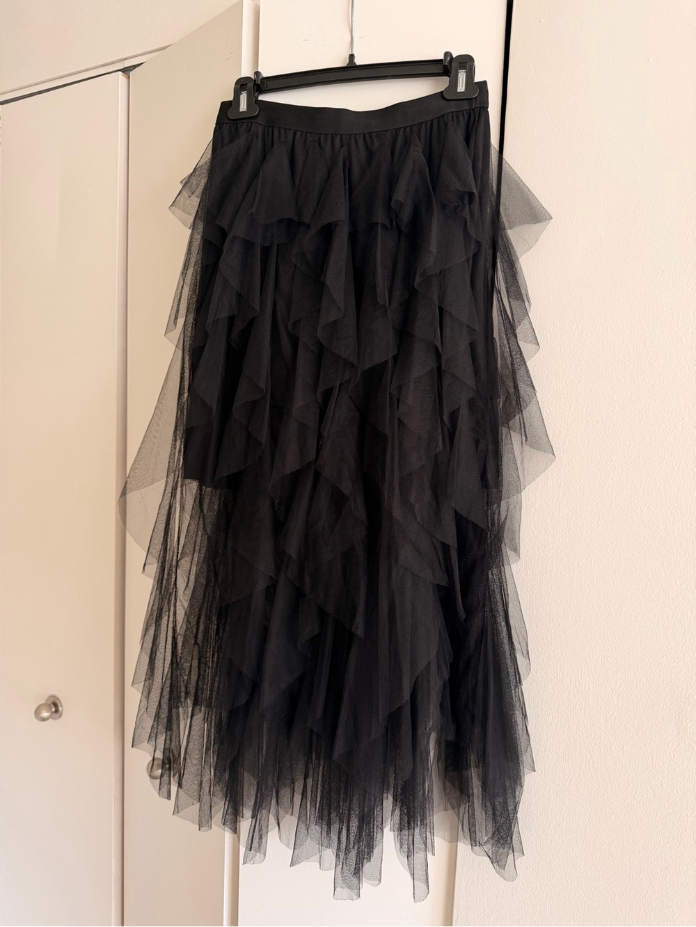 Black Layered Tulle Midi Skirt